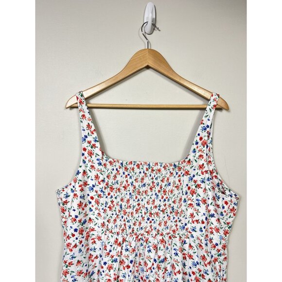 Old Navy Dress Women 3X White Blue Red Linen Floral Sleeveless Sundress Tropical - Picture 7 of 11